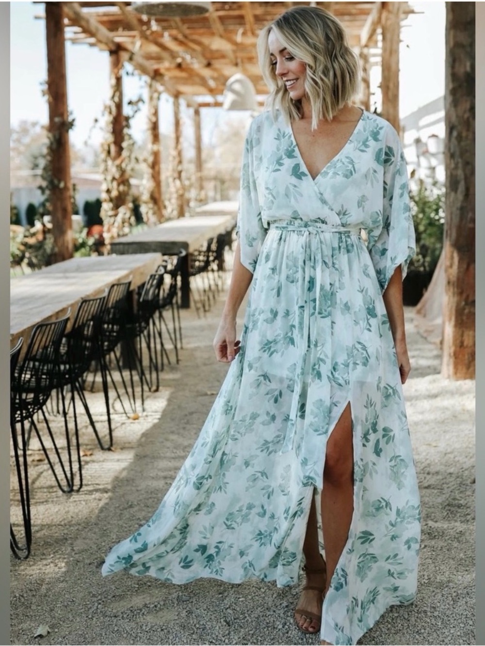 Baltic Born Kia Kimono Maxi Dress In Sage Floral Size Medium M Spring Wedding